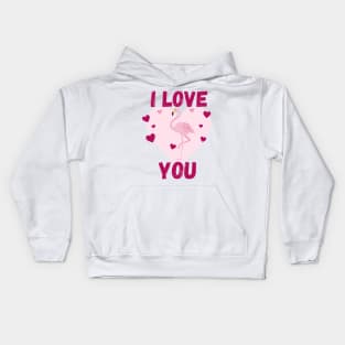 Pink I love you flamingo Kids Hoodie